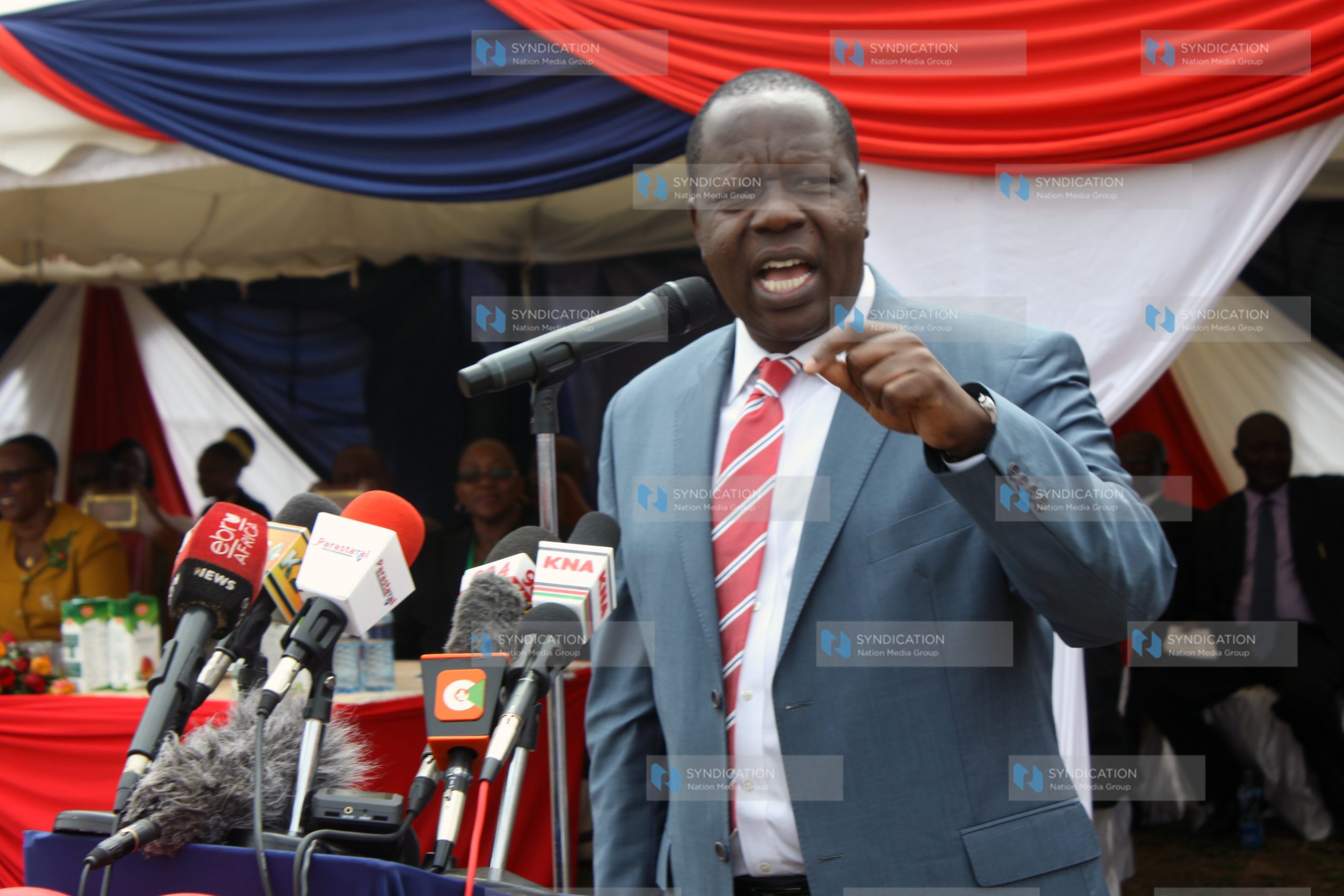 Fred Matiang’i speaks during prize giving day at Ng’ara Girl