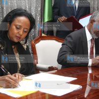 Foreign Affairs CS Amina Mohamed with the Sudan minister for foreign affairs Ali Ahmed Karti
