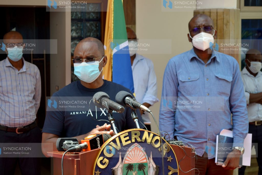 Kilifi Governor Amason Kingi addressing the press