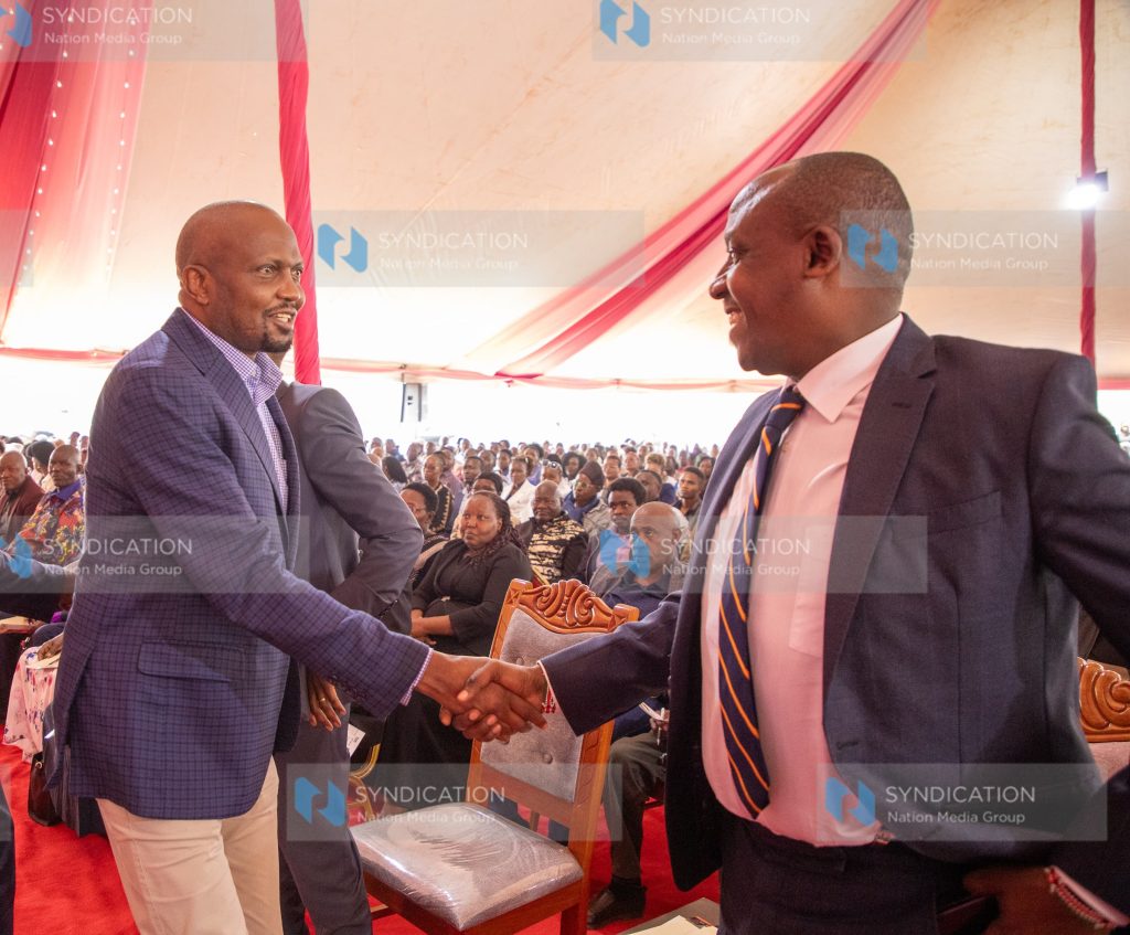 Moses Kuria greets Makueni Governor Mutula Kilonzo Junior