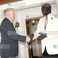 Former President Daniel Arap Moi with American Ambassador Michael Renneberger