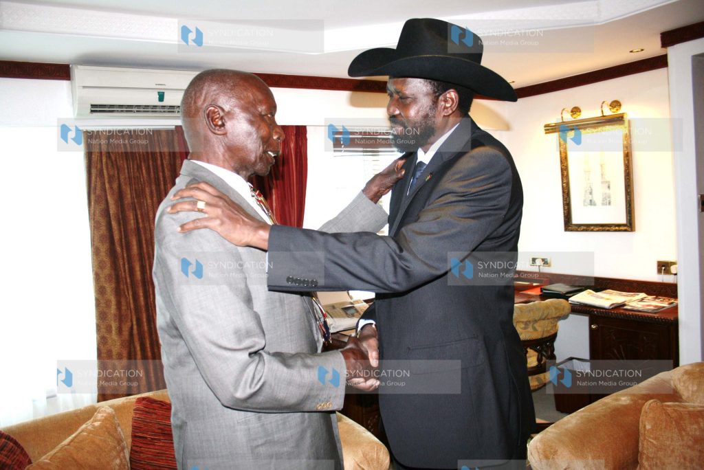 Daniel arap Moi is met by South Sudan President H.E. Salva Kiir during a courtesy call