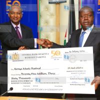 Governor Central Bank of Kenya, Dr Patrick Njoroge with Education Cabinet Secretary Dr Fred Matiang'i