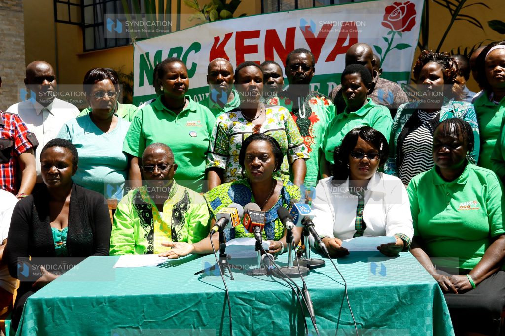 Narc Kenya party leader Martha Karua with Nakuru County party leaders and National Executive Committee members