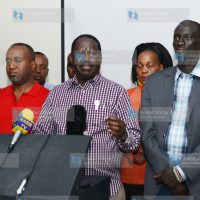 ODM leader Raila Odinga with party officials during the National Executive Council meeting