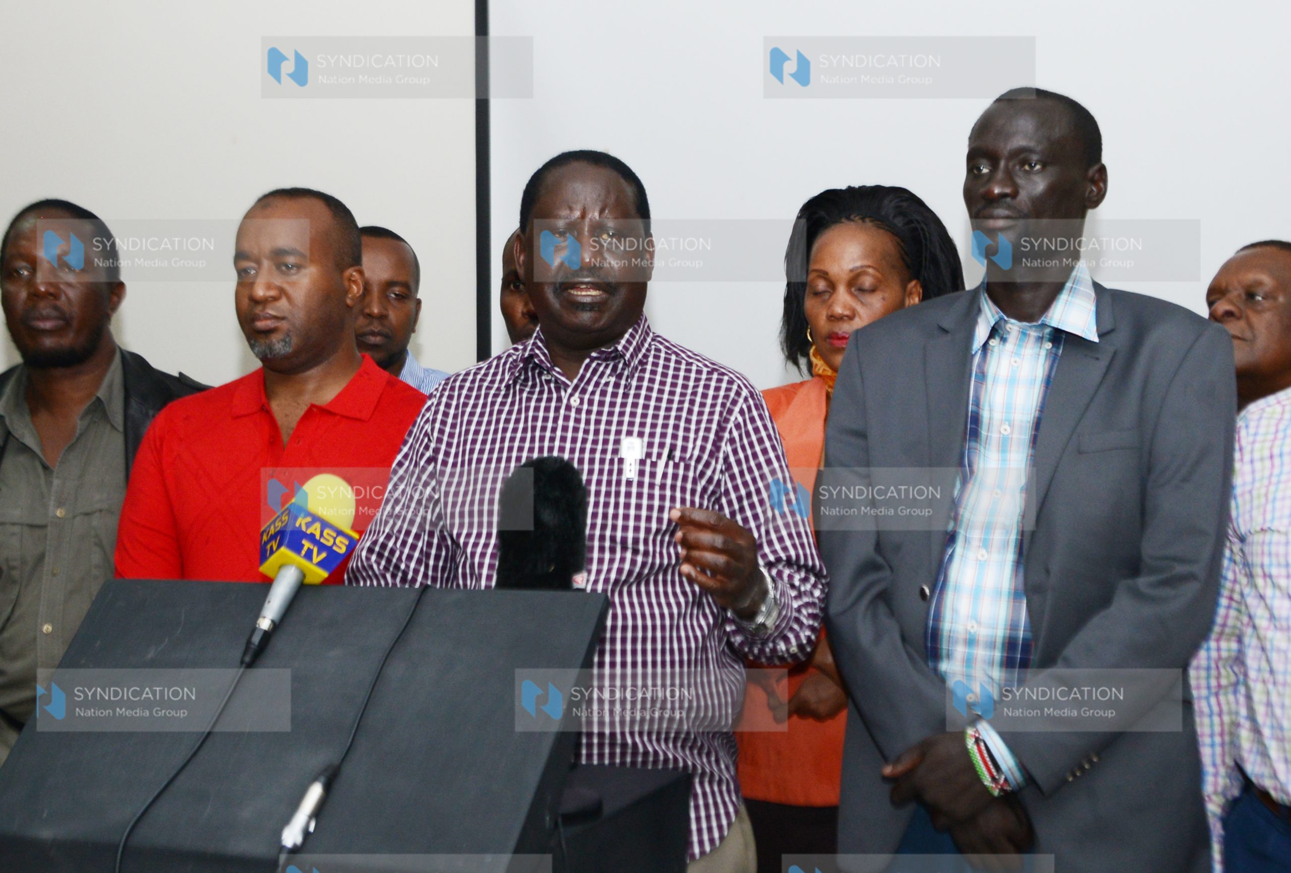 ODM leader Raila Odinga with party officials during the National Executive Council meeting