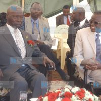 Energy minister Kiraitu Murungi, right, chats with former President Daniel Moi