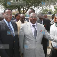 Internal Security Minister Professor George Saitoti, being welcomed by a Church elder Mr. Raphael Kapai