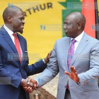 President Elect William Ruto share a moment with Nairobi City County governor Johnson Sakaja