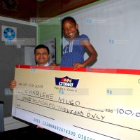 Dummy check of Ksh. 100,000 to nine year-old Charlene Mugo