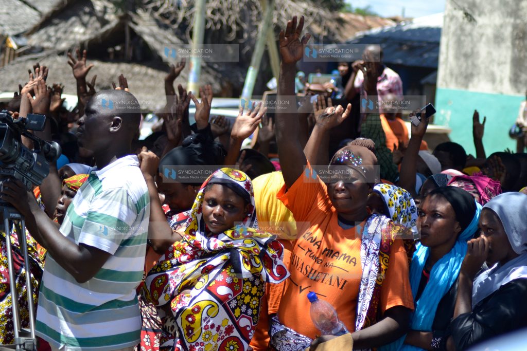 CORD supporters at a campaign rally for the Lunga Lunga by-election at Shimoni, Kwale County