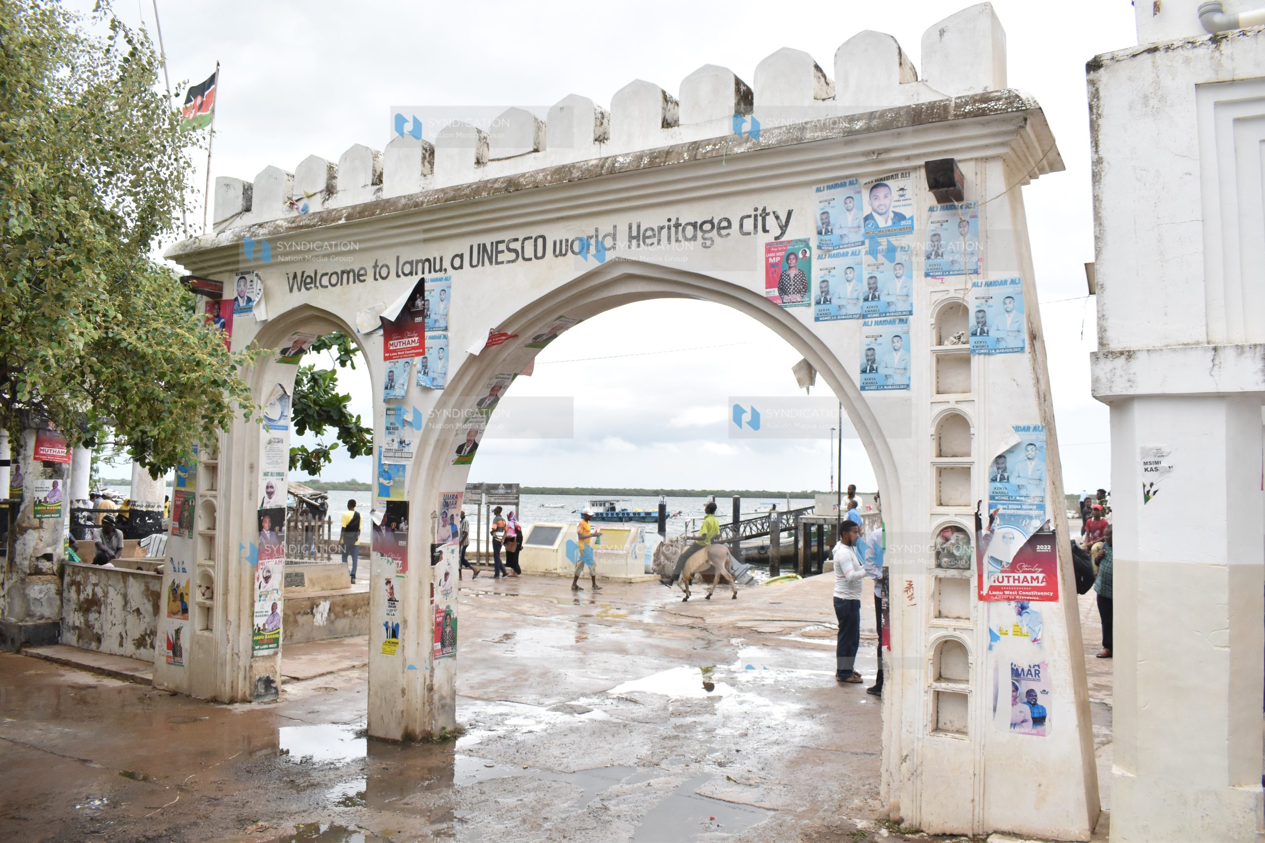 Campaign posters greet residents entering Lamu Island