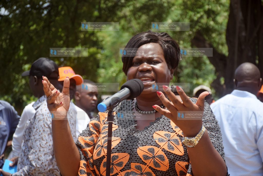 Homabay Governor Gladys Wanga addresses party members
