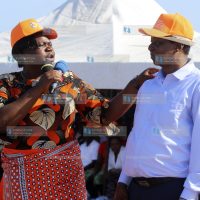 Gladys Wanga (left) campaigning for their ODM Party Candidate Harrison Kombe (right)