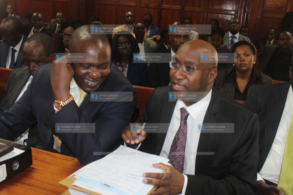 Lawyer Tom Ojienda (left) for Dr Muhammad Swazuri, with lawyer Anthony Njoroge