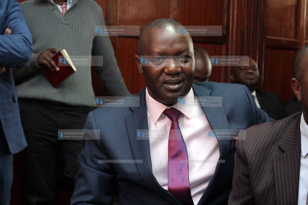 Senior Counsel Prof Tom Ojienda follows proceedings at the Milimani Law Courts