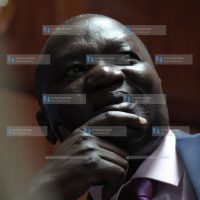 Senior Counsel Prof Tom Ojienda follows proceedings at the Milimani Law Courts