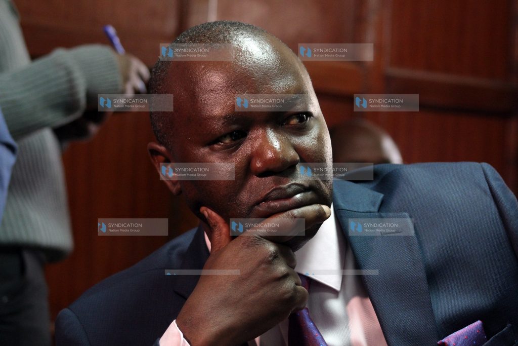 Senior Counsel Prof Tom Ojienda follows proceedings at the Milimani Law Courts