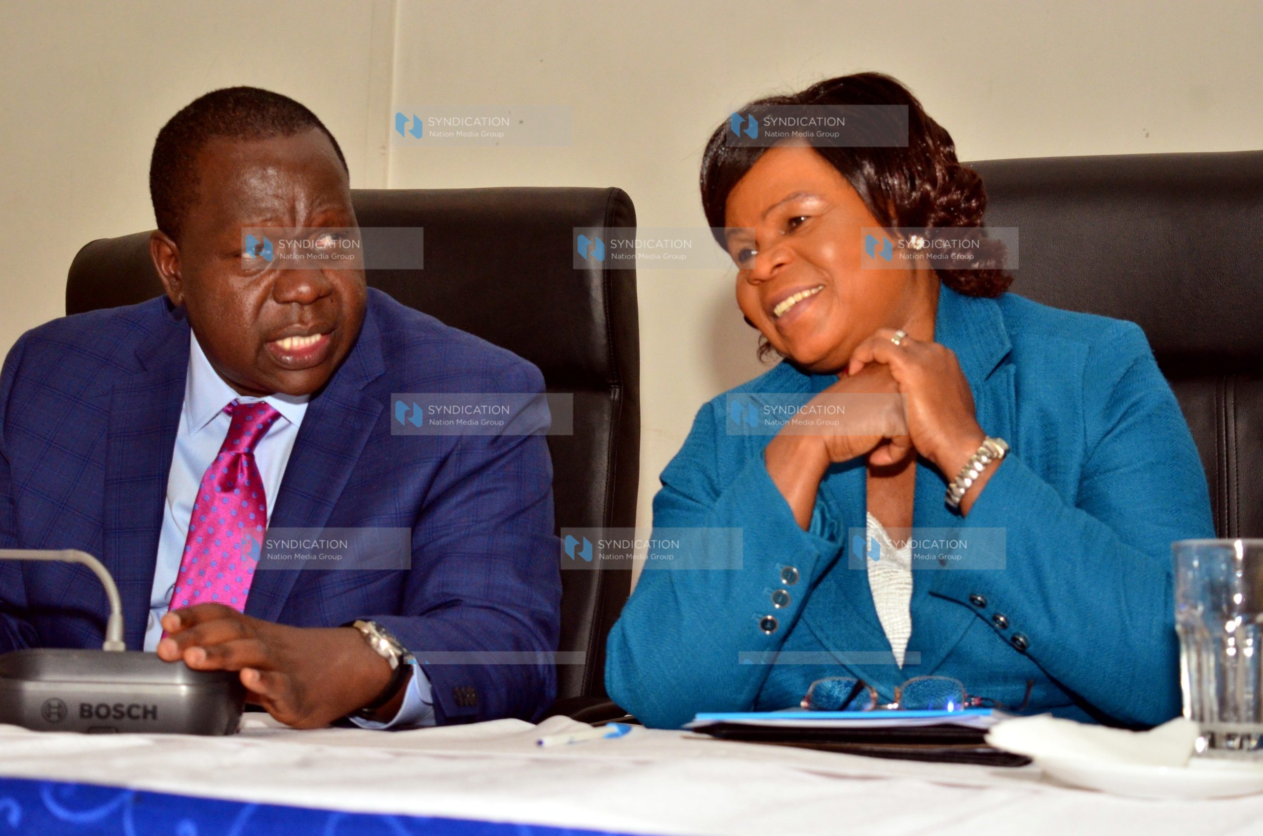 Cabinet Secretary, Ministry of Education Fred Matiang’I (left)