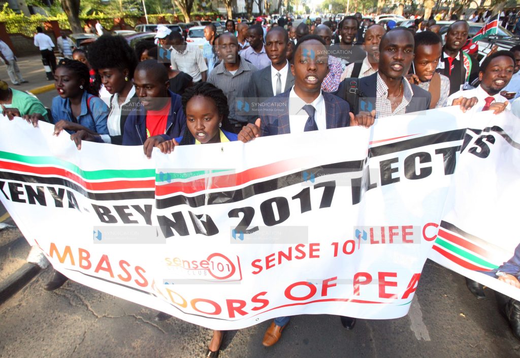 A group participates in a peaceful demonstration along Nairobi streets