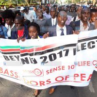 A group participates in a peaceful demonstration along Nairobi streets