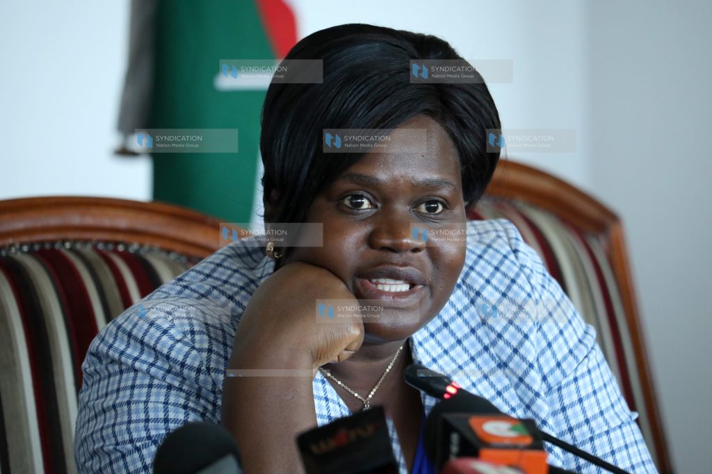 Homabay Governor Gladys Wanga addressing journalist