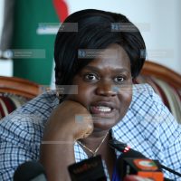 Homabay Governor Gladys Wanga addressing journalist