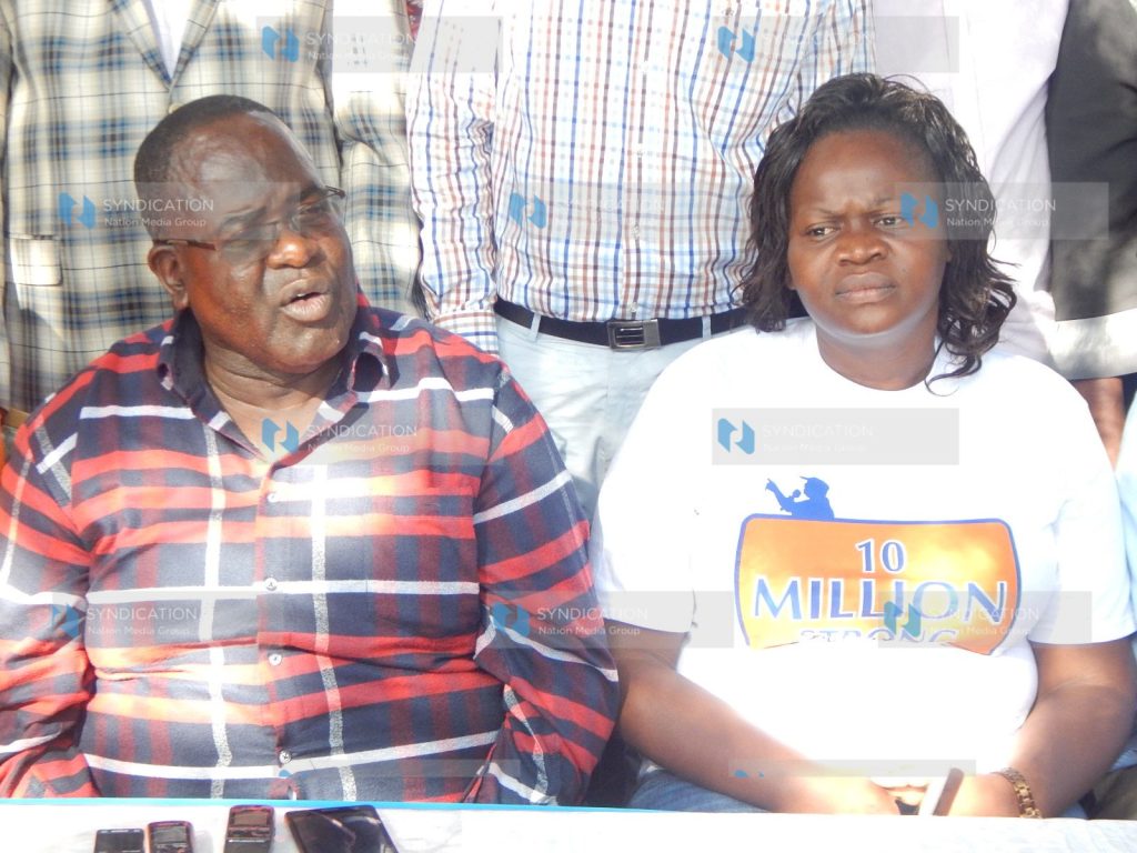 Cyprian Awiti and Woman Representative Gladys Wanga address journalists