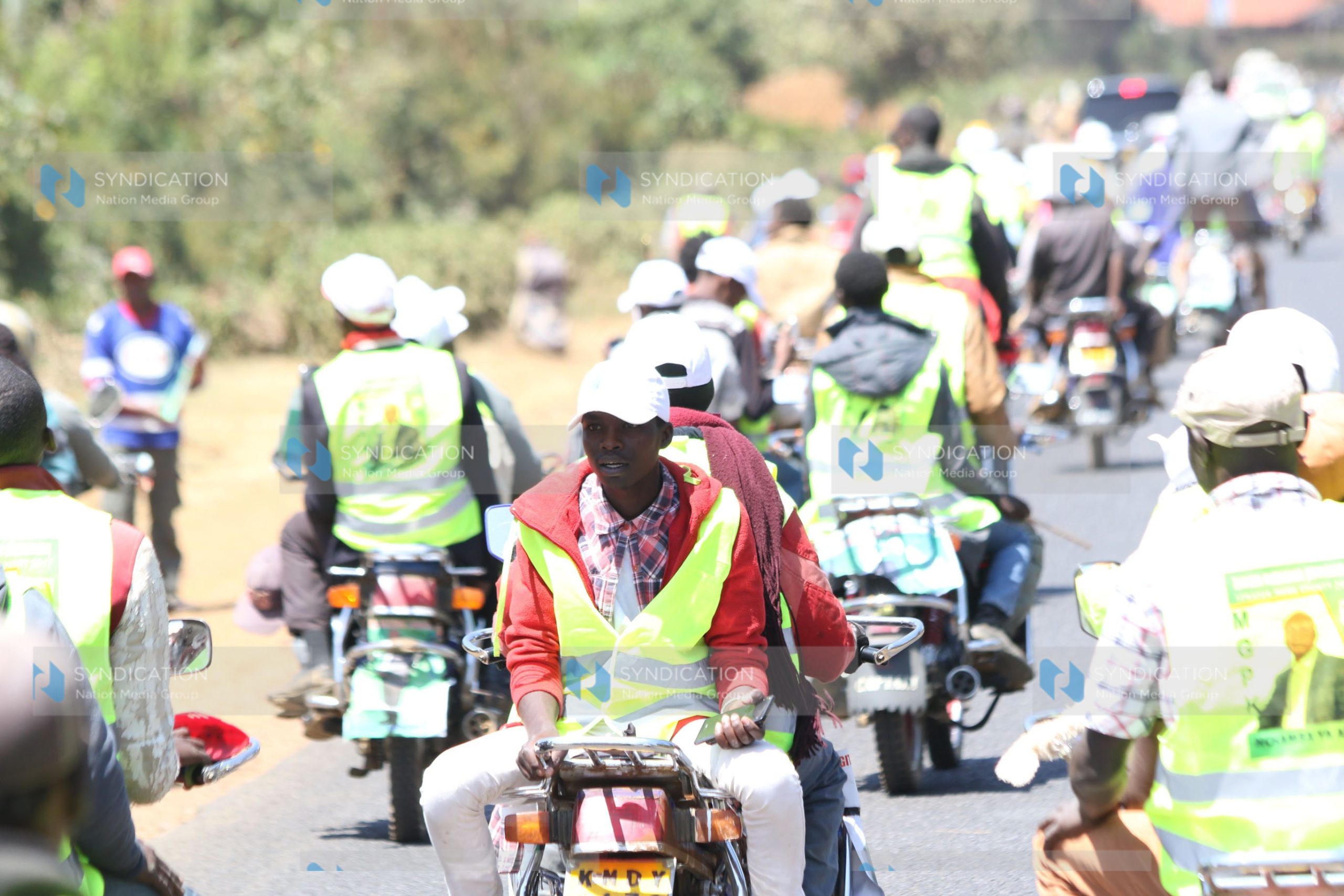 Boda boda operators escort Zablon Mathenge, Mazingira Greens Party senatorial candidate