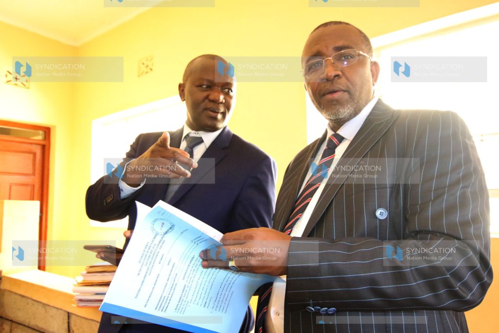 Meru Senator Mithika Linturi and his lawyer Senior Counsel Prof Tom Ojienda