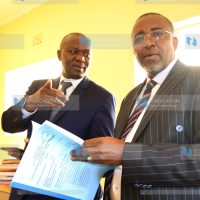 Meru Senator Mithika Linturi and his lawyer Senior Counsel Prof Tom Ojienda