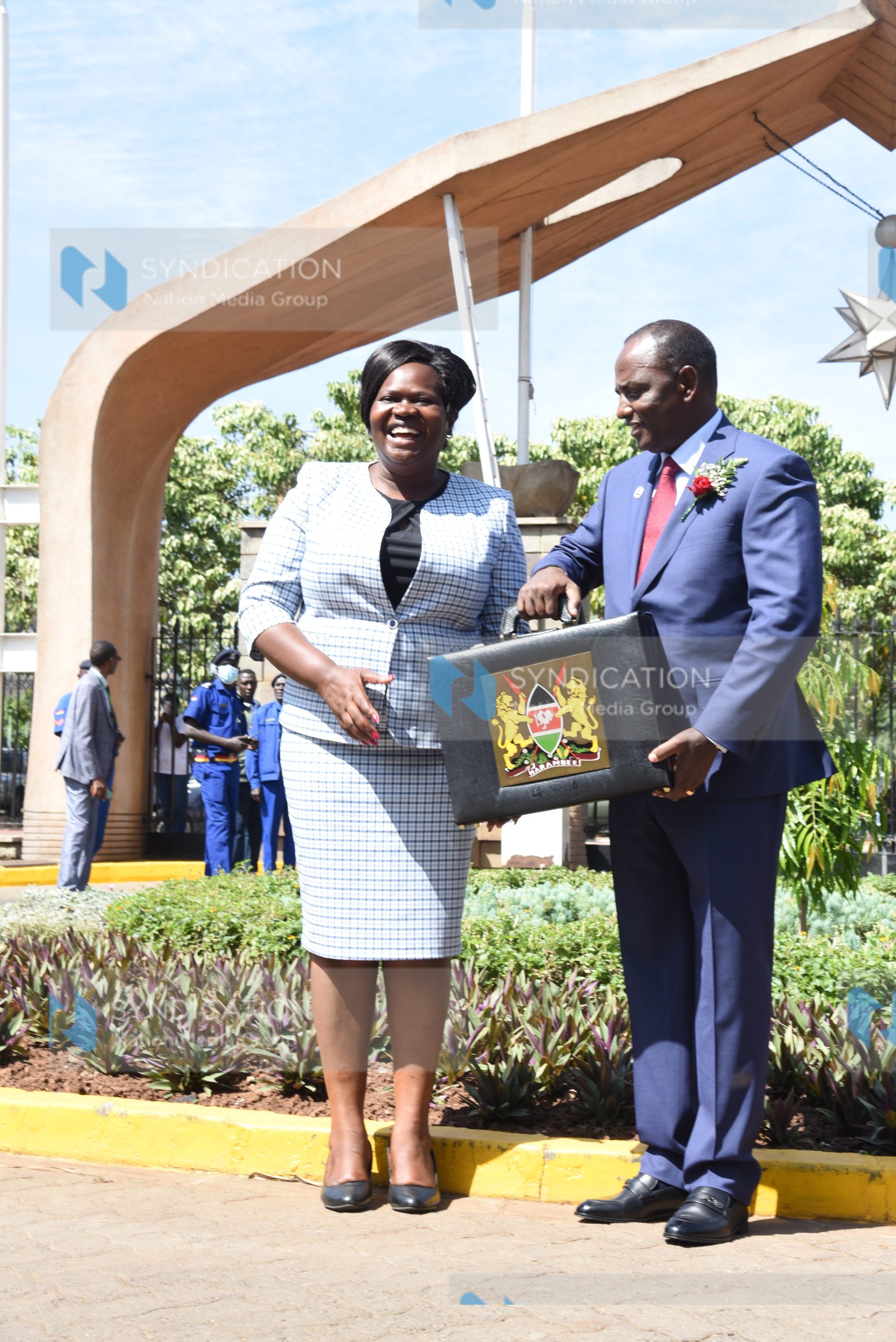 Treasury Cabinet Secretary Ukur Yatani with National Assembly Finance and Planning Committee Chairperson Gladys Wanga