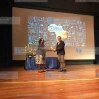 Dorothy Otieno, Data Editor, receives the Africa Fact-Checking Award for 2017 on behalf of the Nation Newsplex team