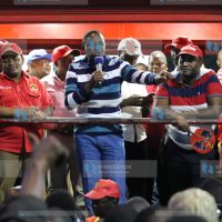Jamleck Kamau, former Kigumo MP, addresses wananchi during a campaign rally