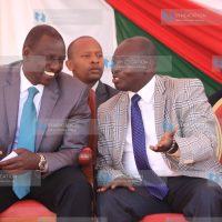 Deputy President William Ruto chats with Mathira MP Rigathi Gachagua