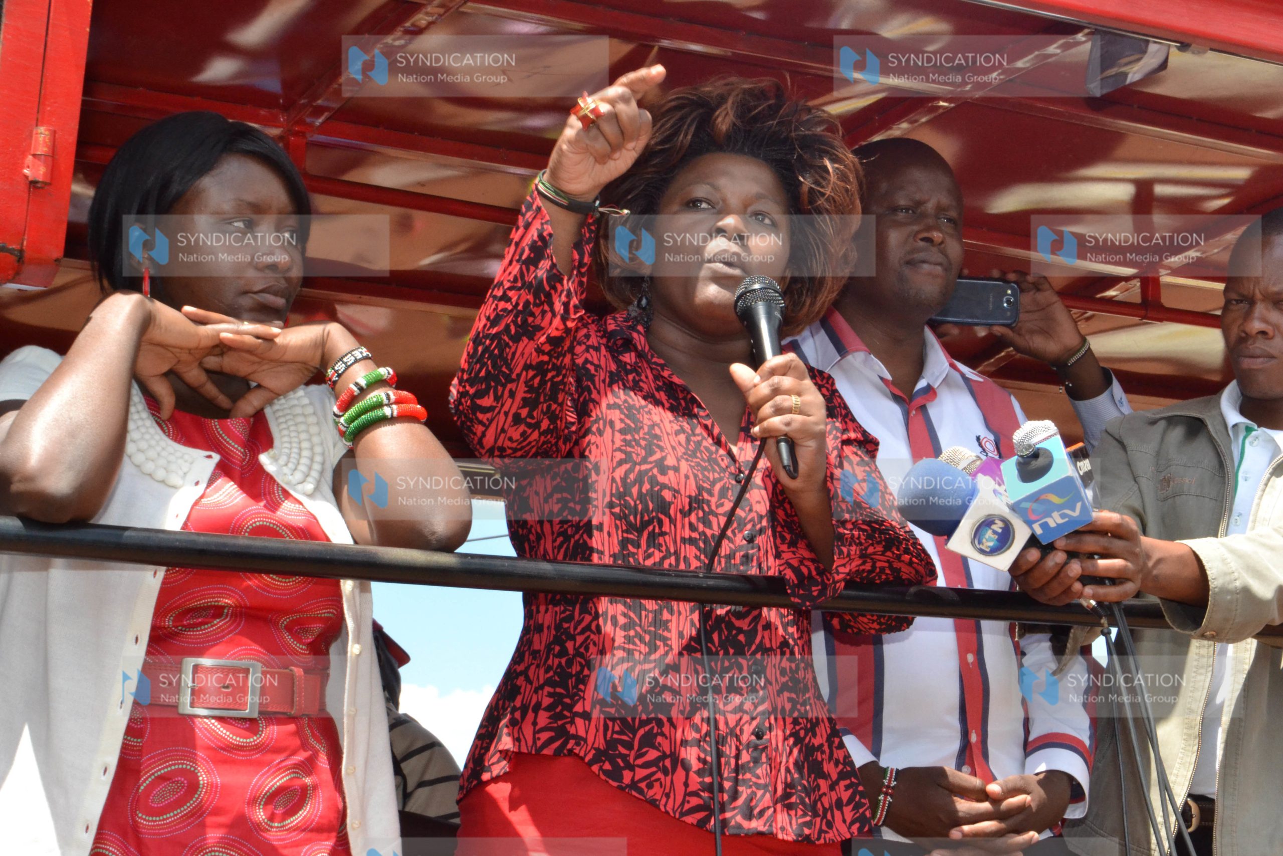 TNA party member Rachel Shebesh, centre, addresses a crowd in Kieni