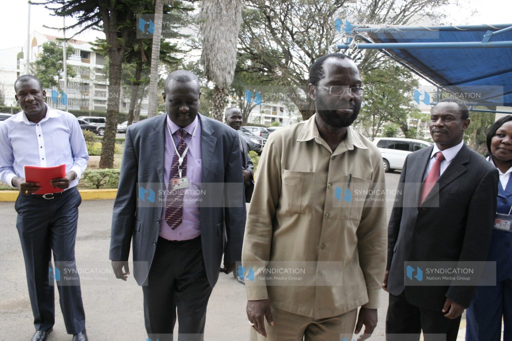 Medical Services Minister Prof Anyang’ Nyong’o (in spectacles)