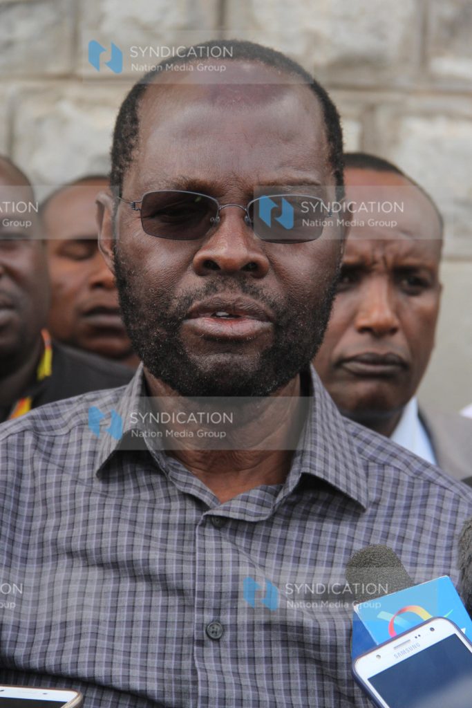 Kisumu Governor Anyang' Nyong'o, addressing the media at JKIA