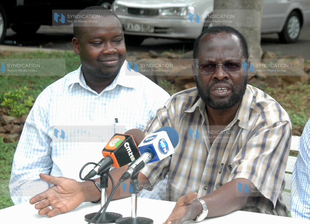 ODM Party Secretary General Prof Anyang’ Nyong’o (right) addresses a press briefing