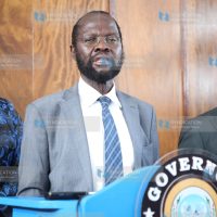 Kisumu Governor Anyang’ Nyong’o addresses journalists at his office