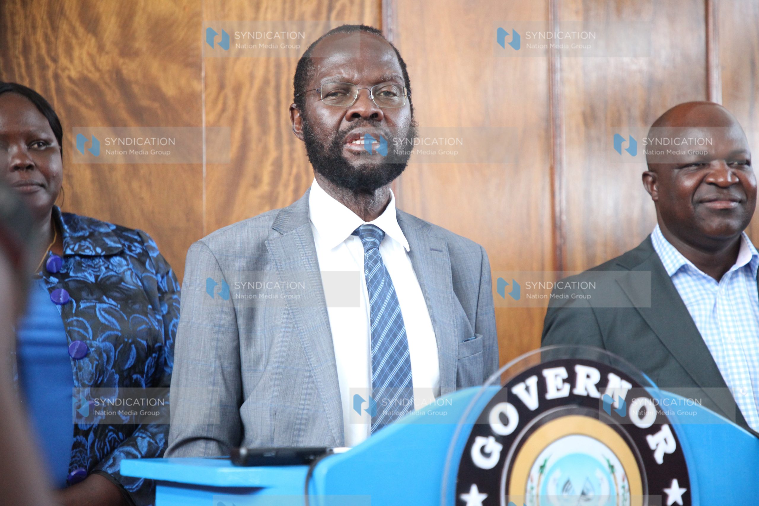 Kisumu Governor Anyang’ Nyong’o addresses journalists at his office