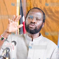 Kisumu Governor Prof Anyang' Nyong'o addresses journalists at his office