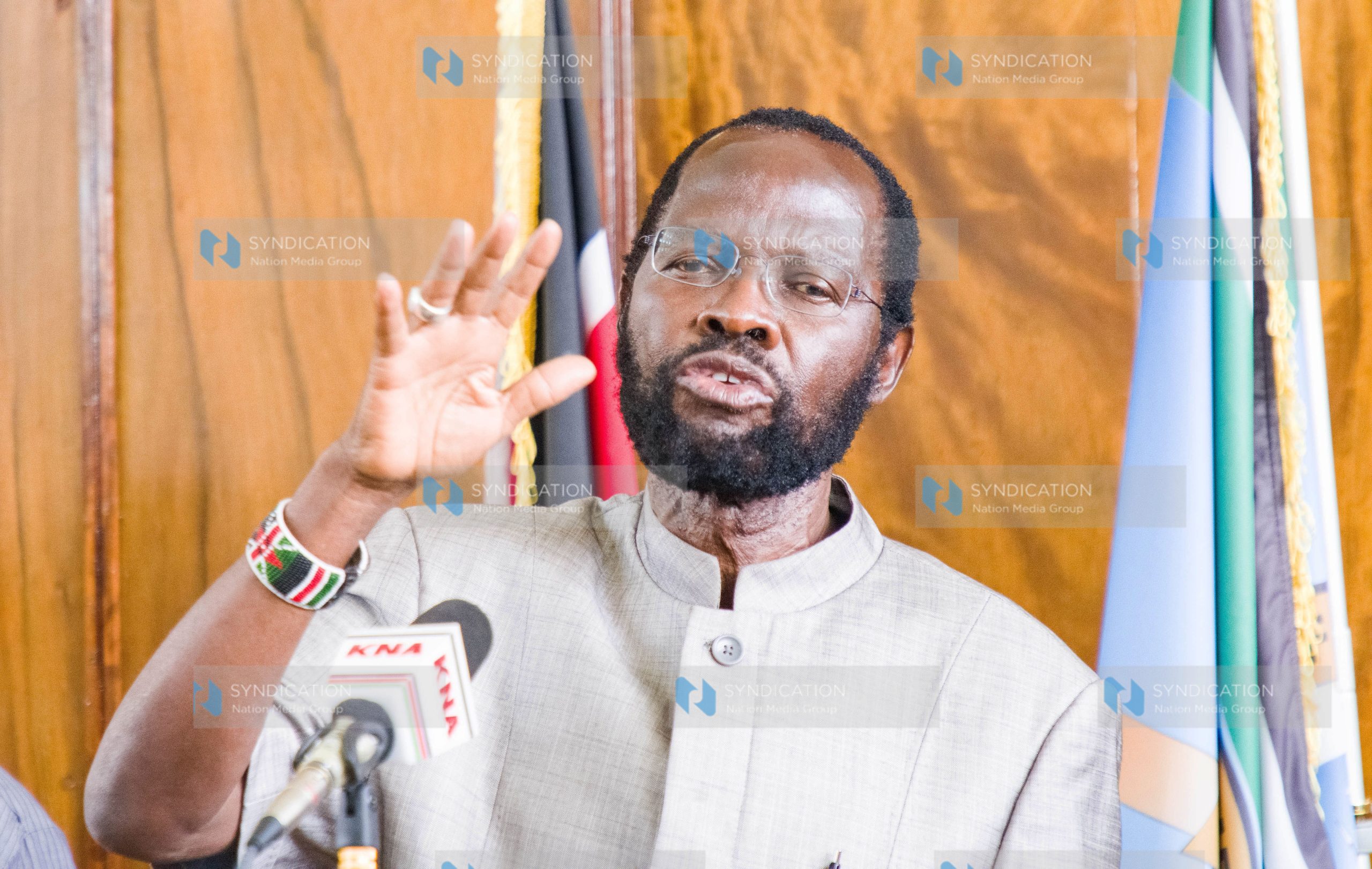 Kisumu Governor Prof Anyang’ Nyong’o addresses journalists at his office