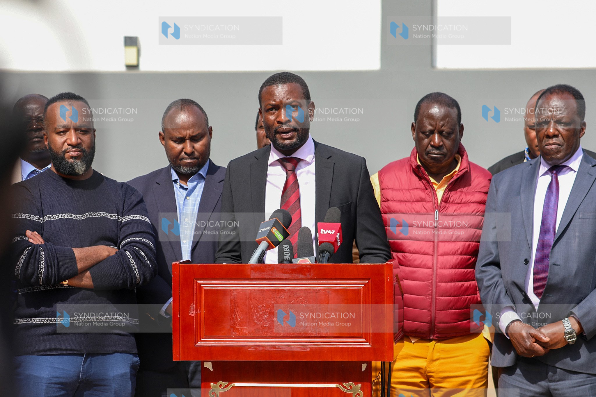 Secretary-General Edwin Sifuna (Center) addressing journalists