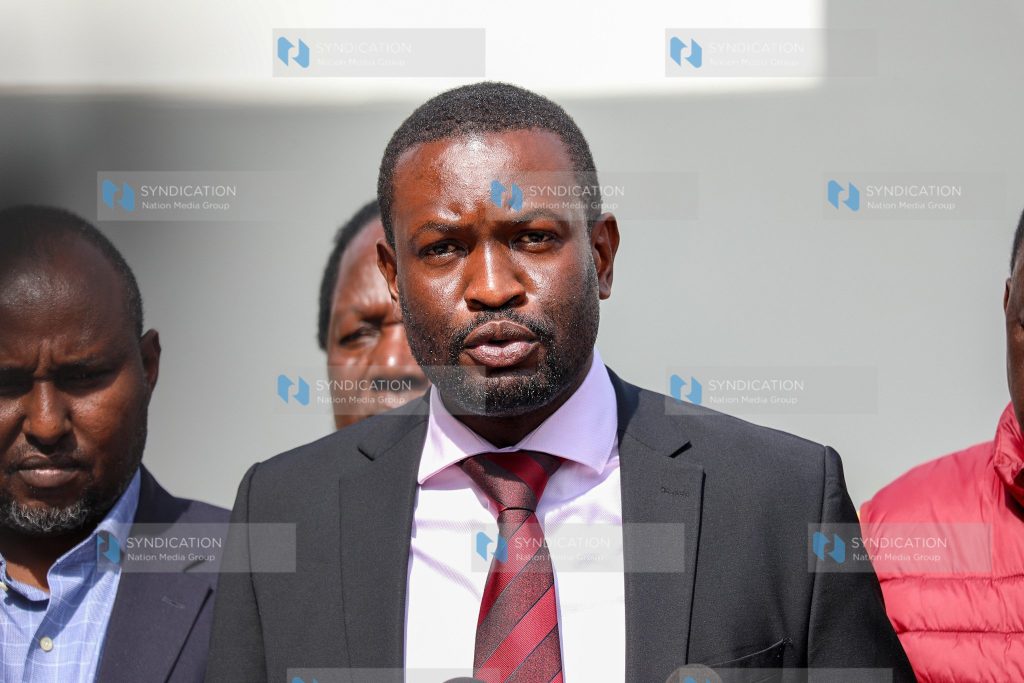 Secretary-General Edwin Sifuna addressing journalists at Emory Hotel