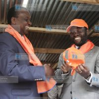 Gitobu Imanyara (left) being welcomed into ODM party by secretary general Prof Anyang Nyong'o