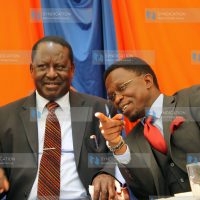 Raila Odinga (left) with Party Secretary General Ababu Namwamba
