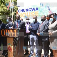 Edwin Sifuna leading other party Leaders in addressing journalists at Chungwa House