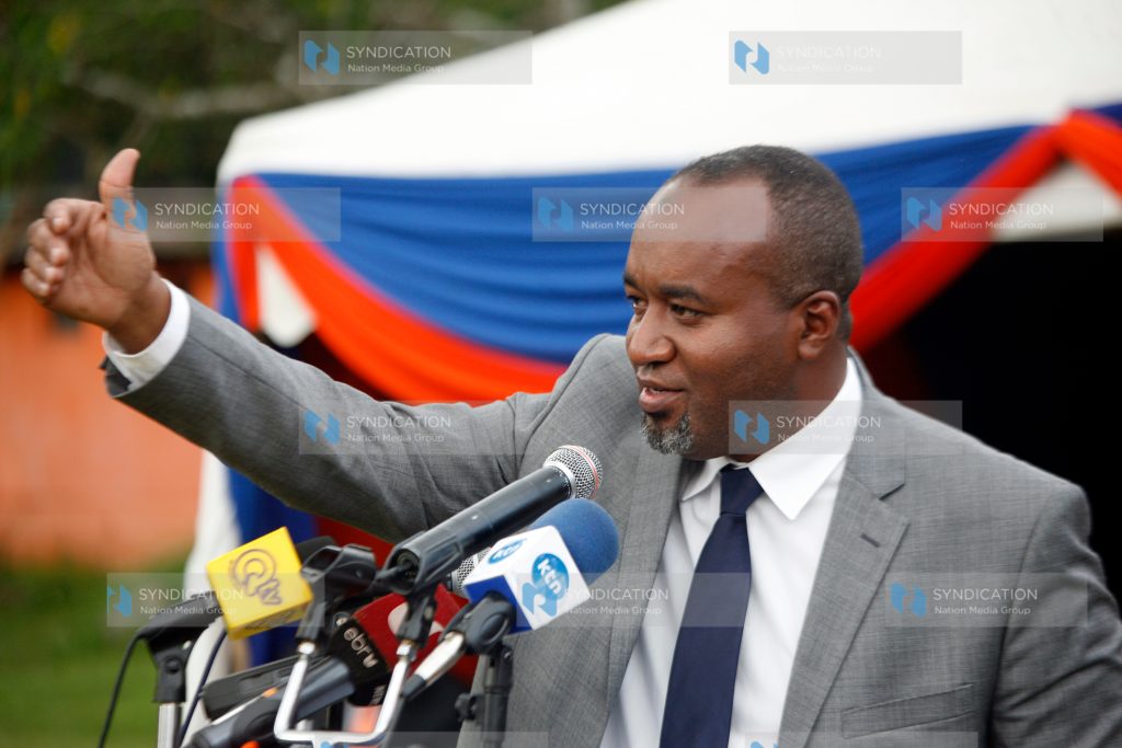 Ali Hassan Joho makes an address at Orange House in Nairobi