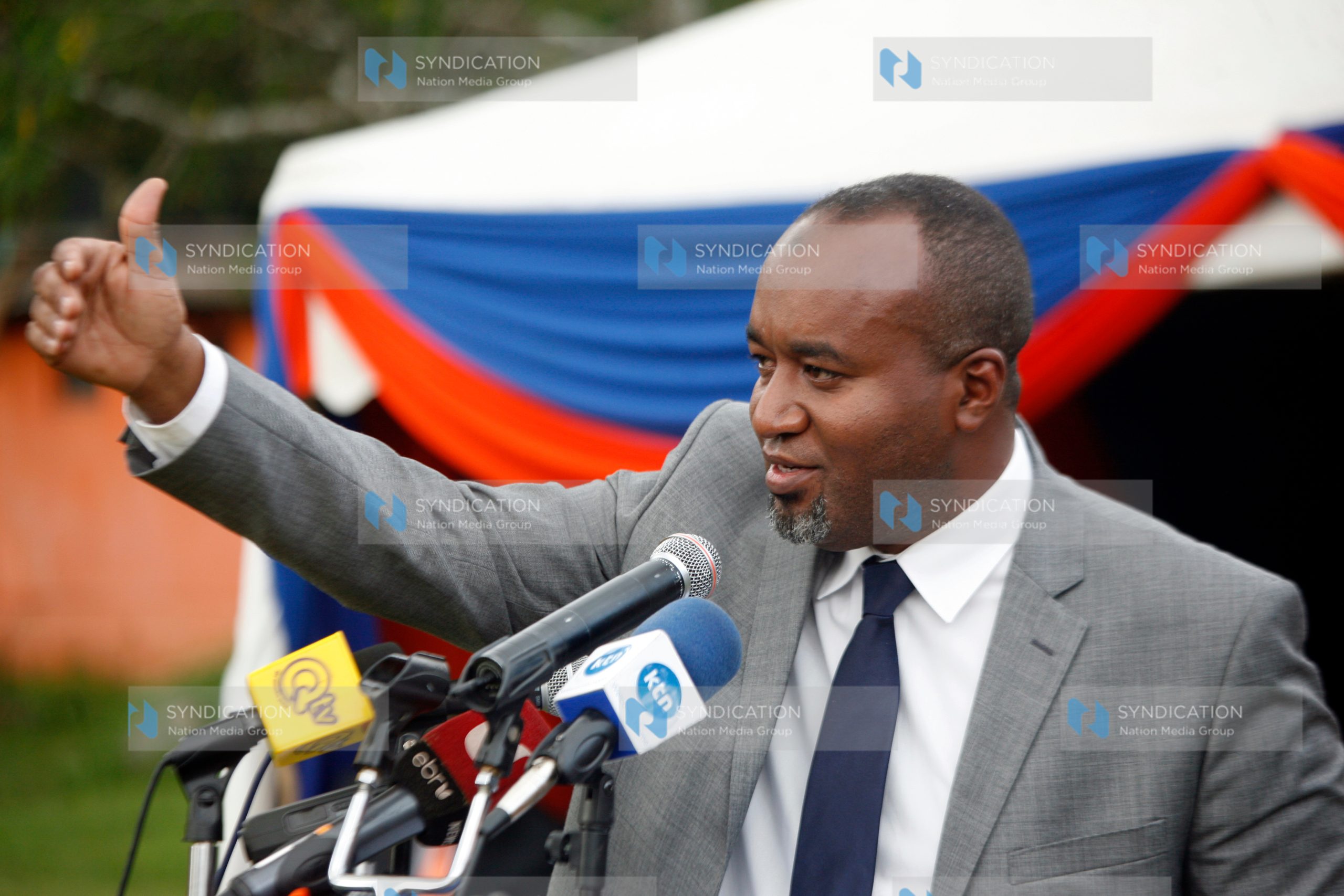 Ali Hassan Joho makes an address at Orange House in Nairobi